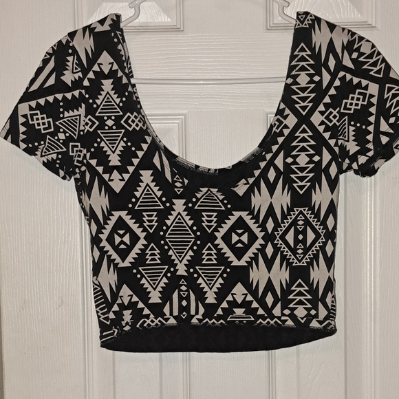 PINK by VS crop top. Black with cream color Aztec print. Small. - Picture 2 of 3